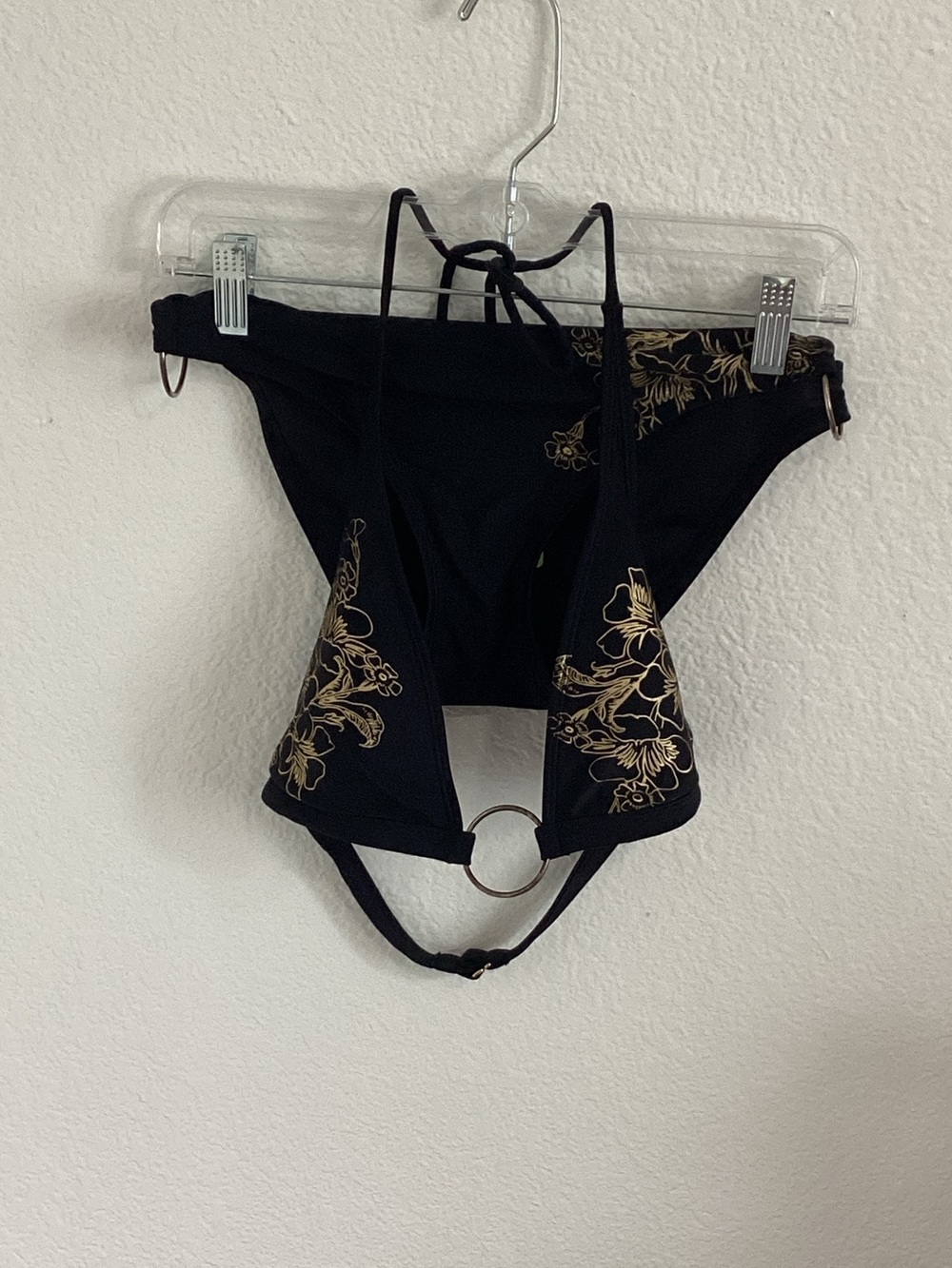 Esprit Black Bikini with Gold Floral Print and Ring Detail